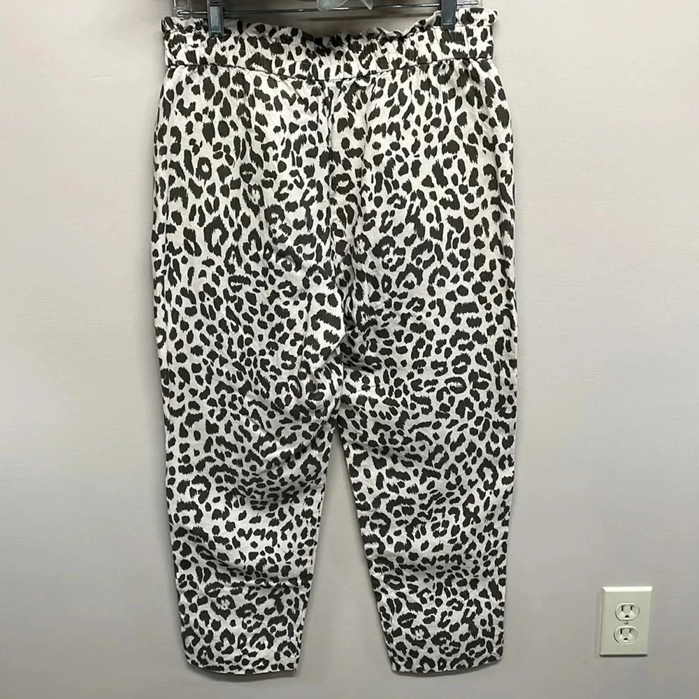 J. Crew Ruffle Waist Linen Blend Leopard Pants 6